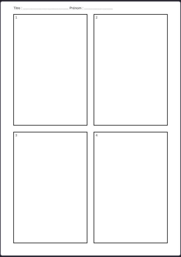 Planche A4 vierge de quatre cases