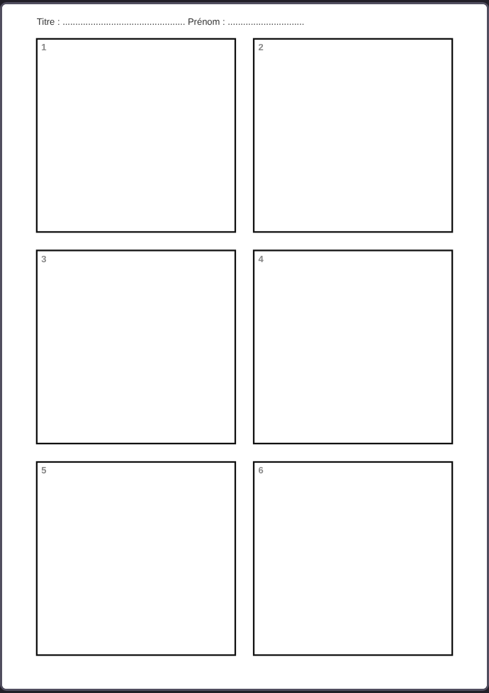 Planche A4 vierge de six cases