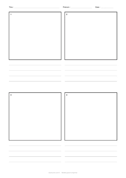 Aperçu du modèle « Fiche : 4 cases et lignes d’écriture », PDF A4 gratuit à imprimer