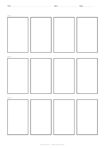 Aperçu du modèle « Comic strip vierge, 4 cases », PDF A4 gratuit à imprimer